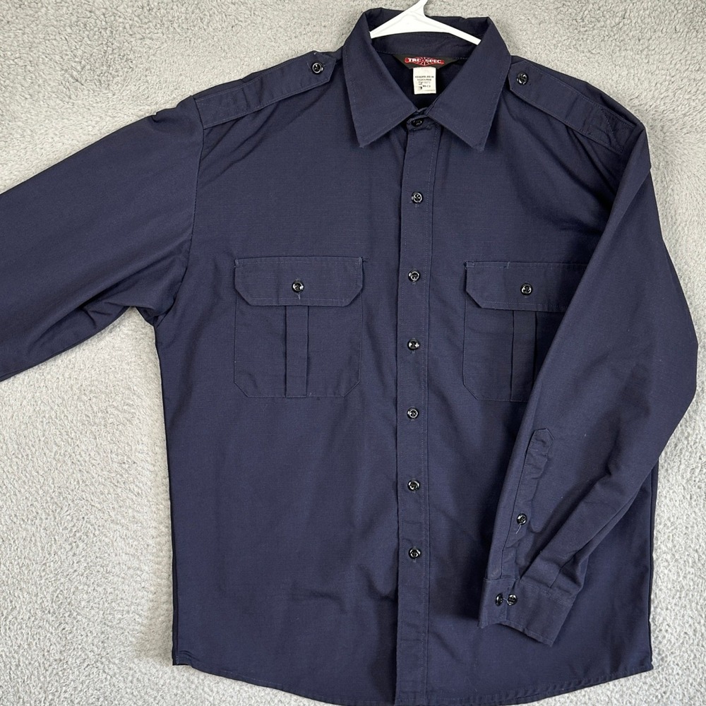 TRU-SPEC Tactical Dress Shirt Mens Large 62703HA Navy Blue Ripstop Button Up EUC